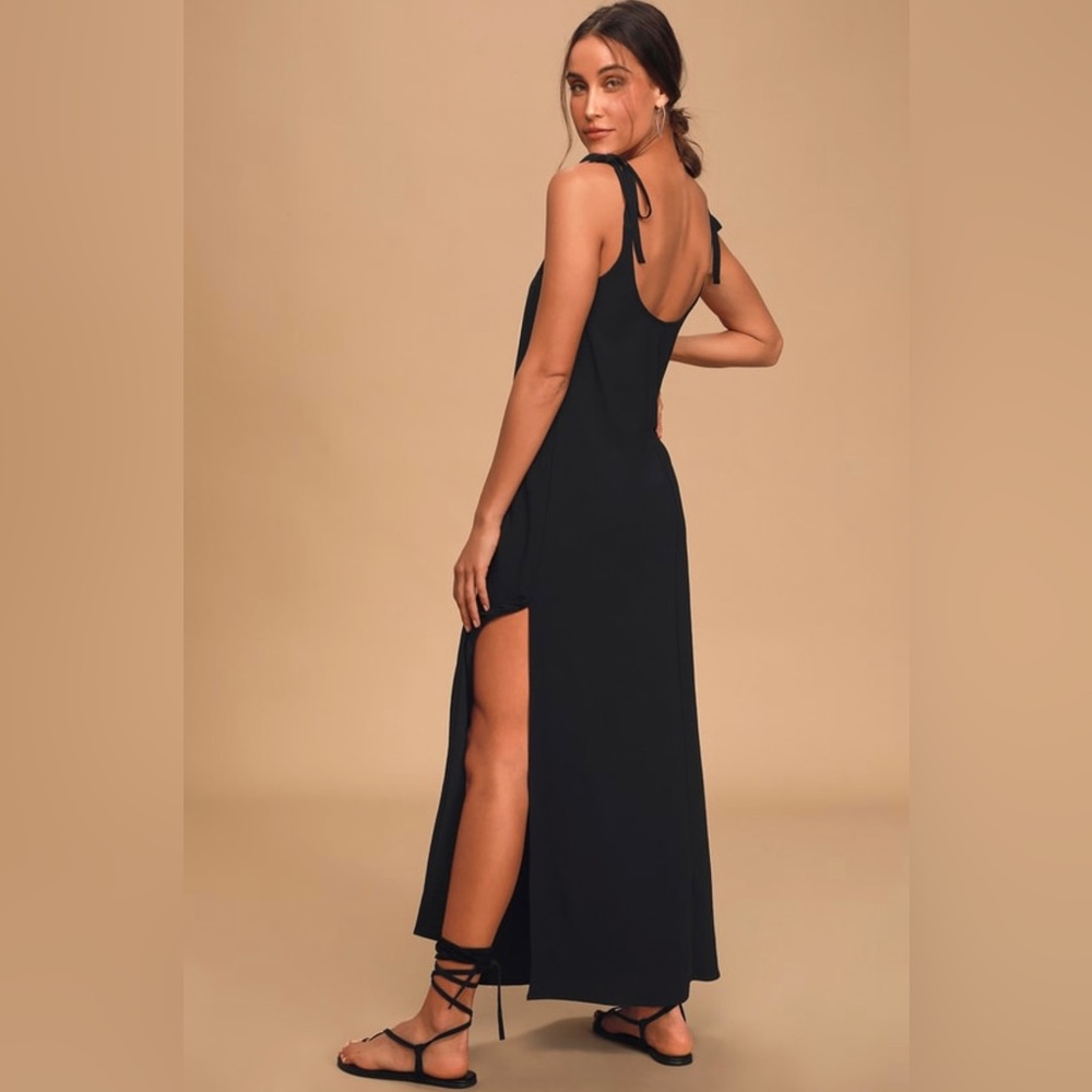 Salt Water Breeze Black Tie-strap Maxi Dress sz XXS